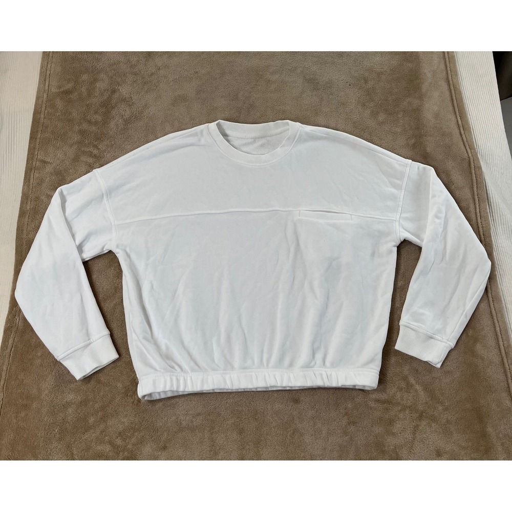 Vuori Crewneck Sweatshirt Women's‎ White Drop Shoulder Elastic Hem Pullover EUC